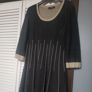 Nine West Fit Flare Gray Pearl Sweater Dress XL